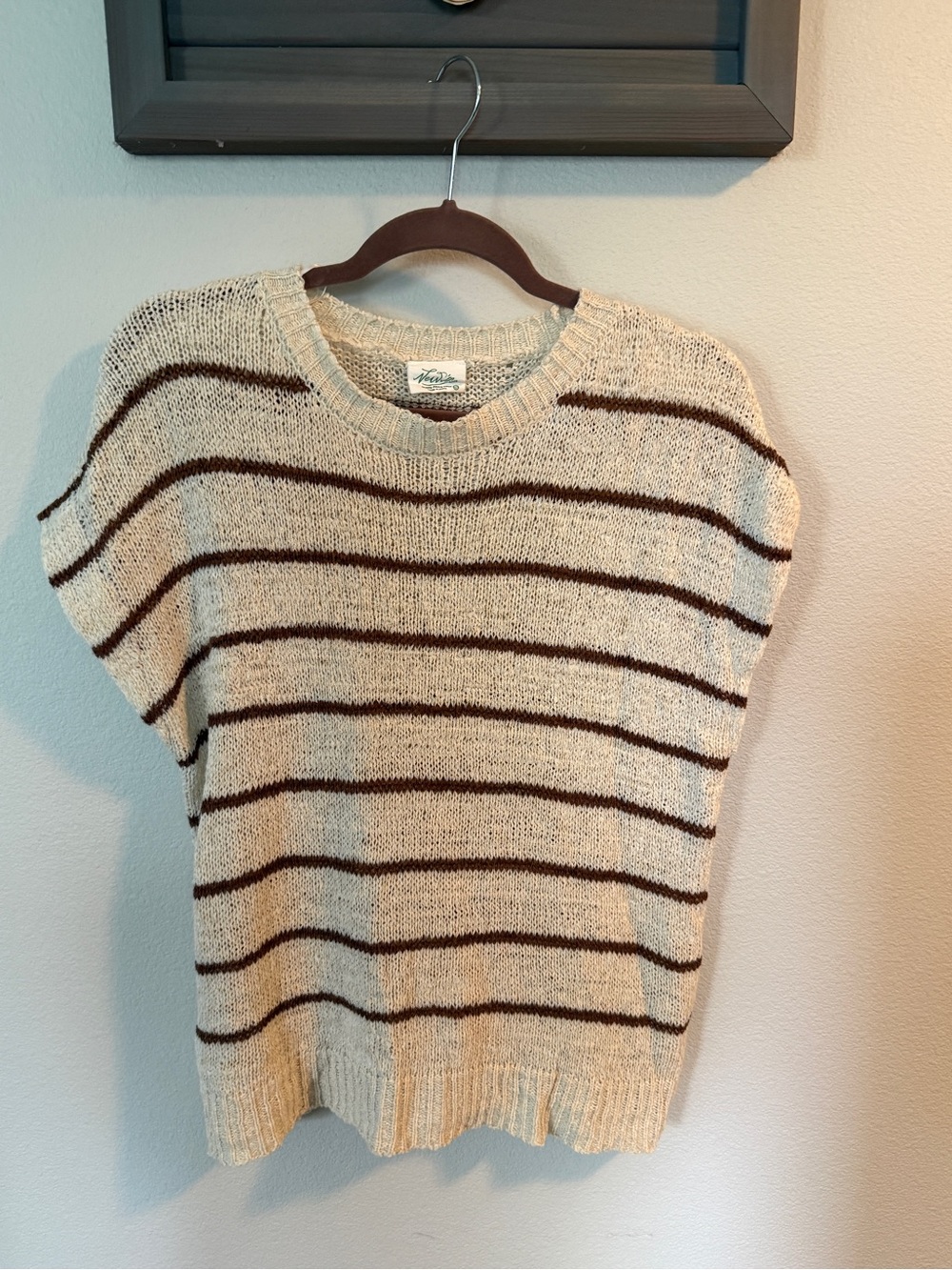 Striped Cream & Brown Short-Sleeve Knit Sweater